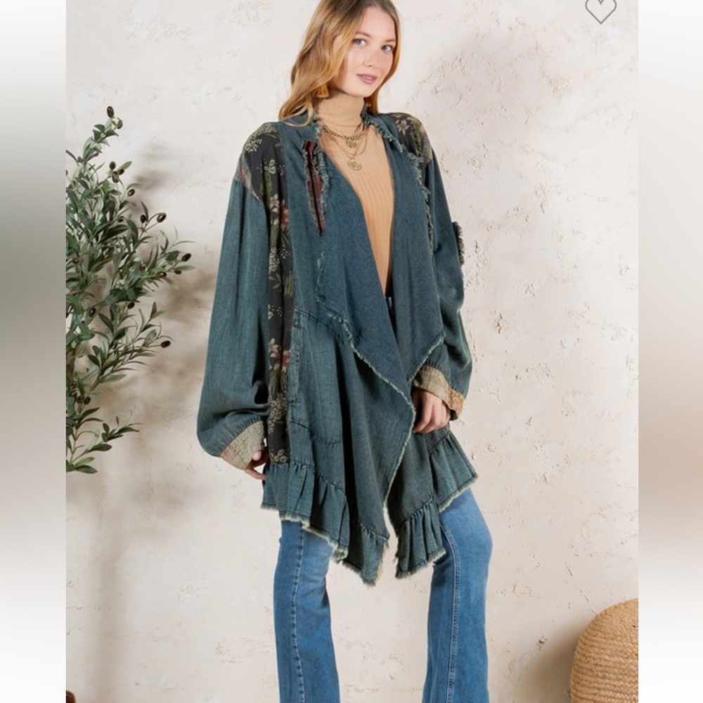NWT YOUNG THREADS WESTERN BOHO PATCHED DENIM SHRUG - Picture 6 of 9